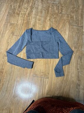 Women's Square Neck Long Sleeve Crop Top - Heather Gray